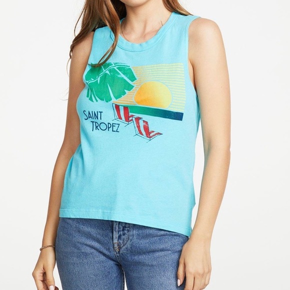 Chaser Blue Graphic St Tropez Tank XS - Picture 2 of 14